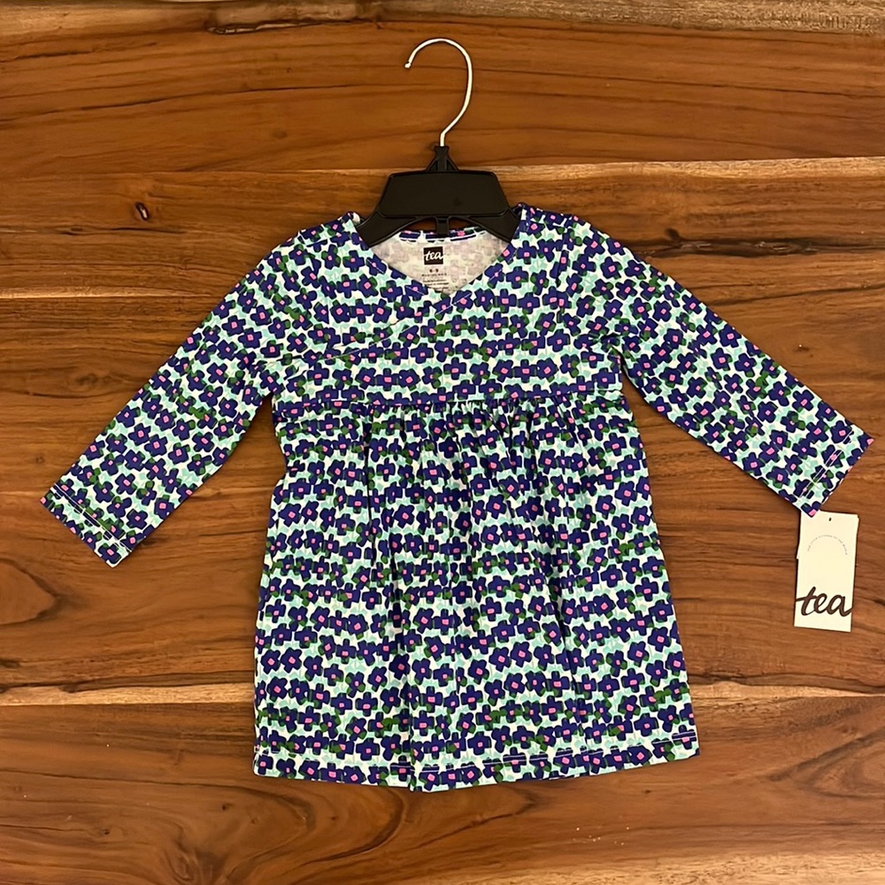 NWT Tea Collection Wrap Neck Baby Dress size 6-9 mo Stacked Floral Pattern